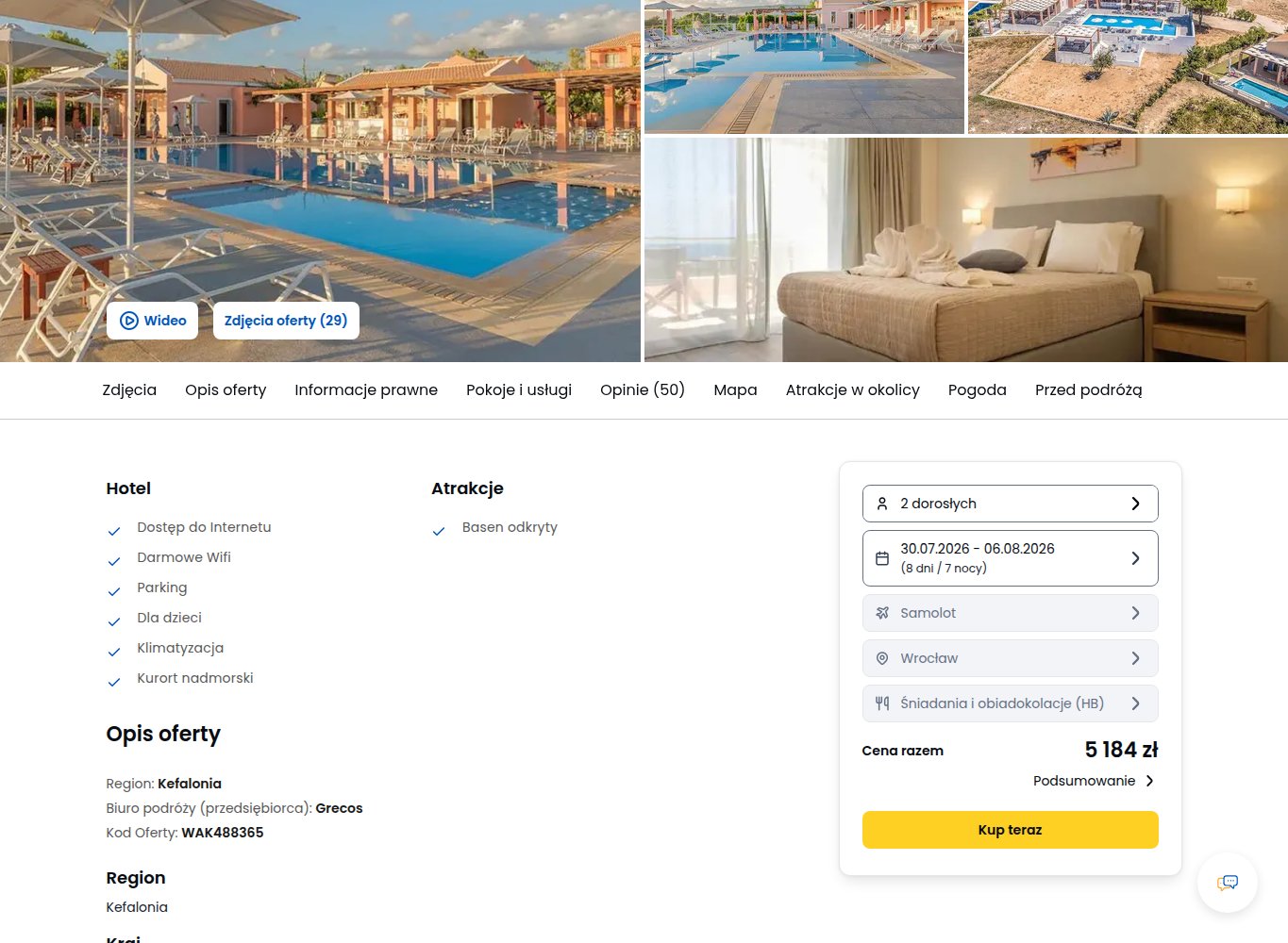 Screenshot ceny: Kefalonia w Super Last Minute - Tydzień w Remetzo z Wrocławia od 2592 zł/os.