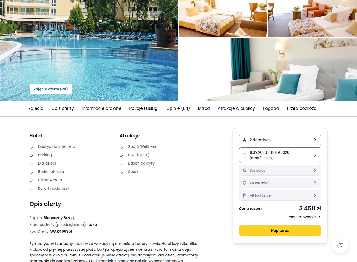 Screenshot ceny: Z Chopina tydzień w Słonecznym Brzegu z All Inclusive za 1829 zł/os.
