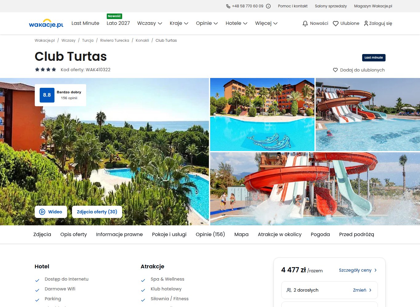 Screenshot ceny: Turcja jutro wieczorem z Katowic - 7 nocy All Inclusive za 2239 zł/os.