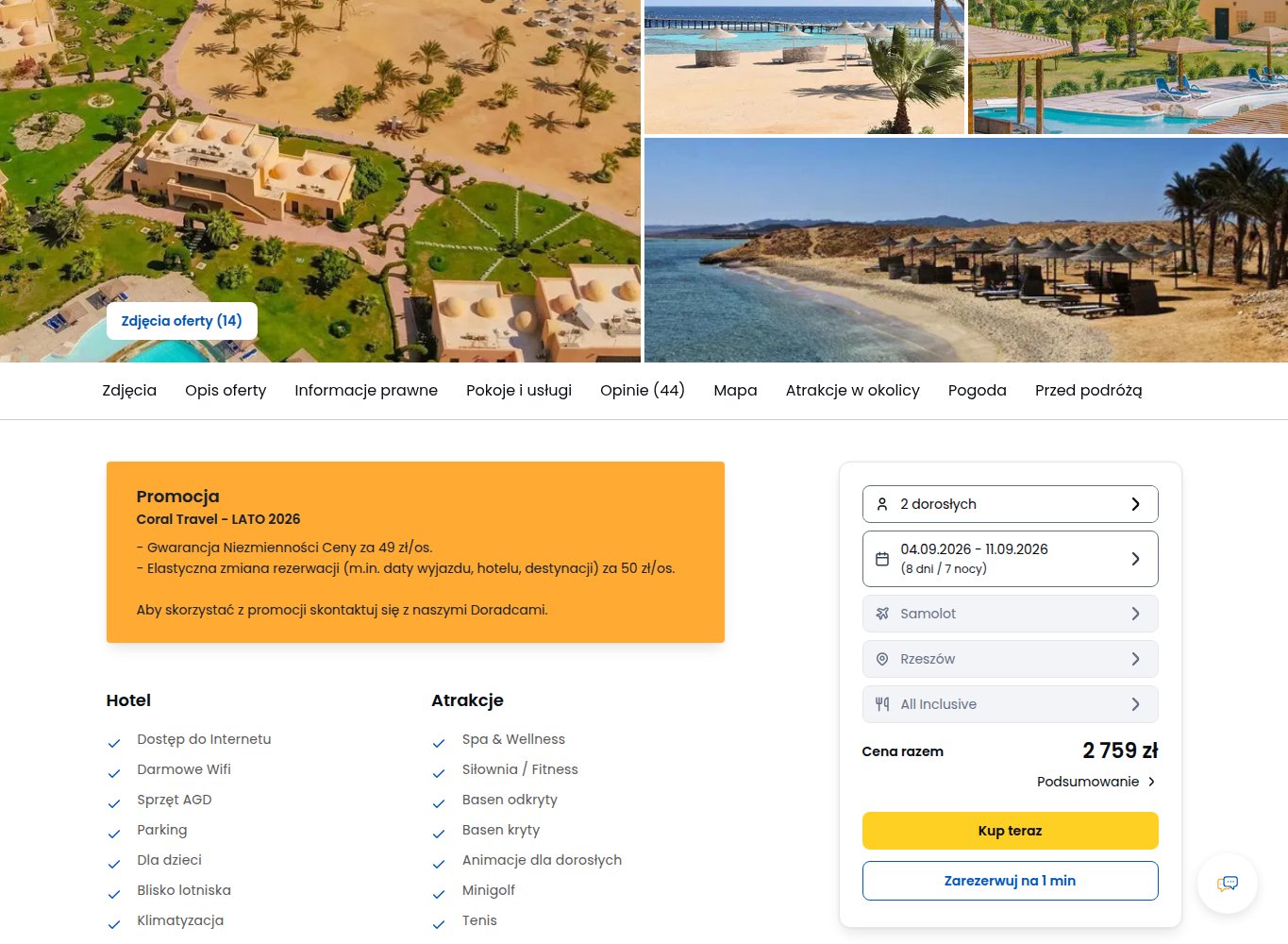 Screenshot ceny: 2759 zł za 2 osoby - rewelacyjna wycieczka last-minute na tydzień do Egiptu