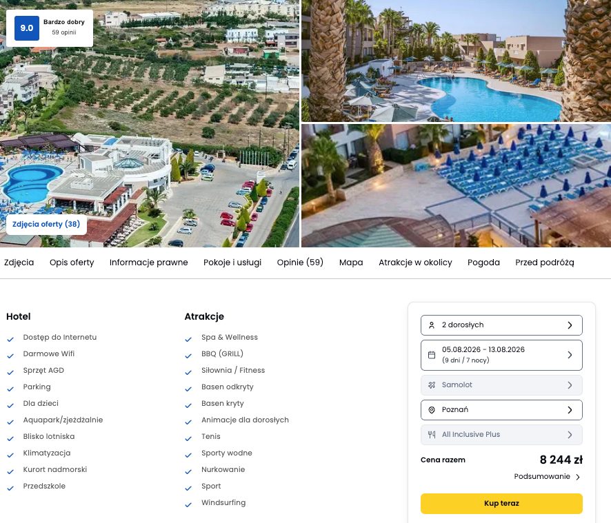 Screenshot ceny: Kreta - Grand Hotel Holiday Resort z 4 gwiazdkami na 7 nocy All Inclusive Plus z Poznania za 4122 zł/os.